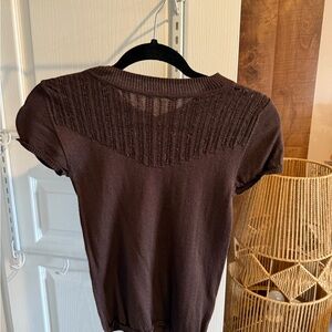 Brown Short Sleeve Knit Top with Sequins